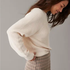 AE Long-Sleeve Twist-Back Sweater