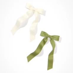 AEO Green + Cream Hair Bow 2-Pack
