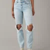 AE Stretch Super High-Waisted Ripped Ankle Straight Jean