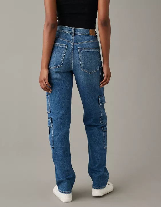 AE Stretch Super High-Waisted Baggy Straight Cargo Jean - Image 3