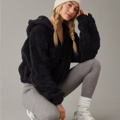 AE Sherpa Checkered Quarter-Zip Hoodie