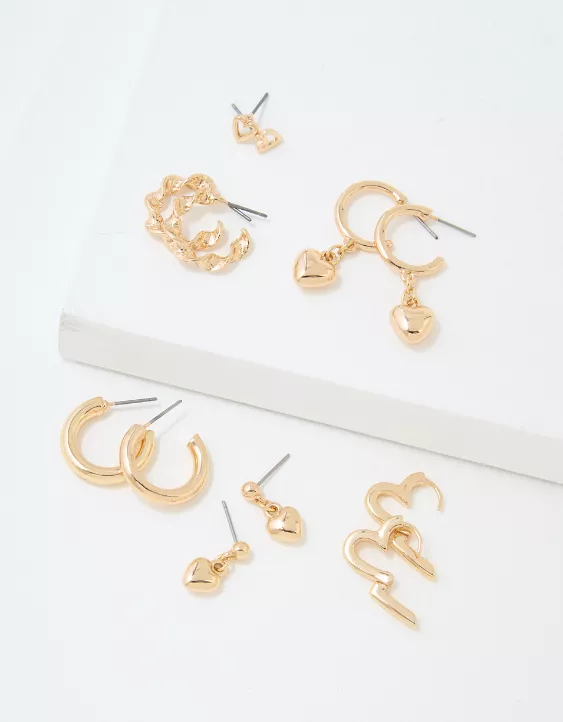 AEO Gold Heart Earrings 6-Pack - Image 2