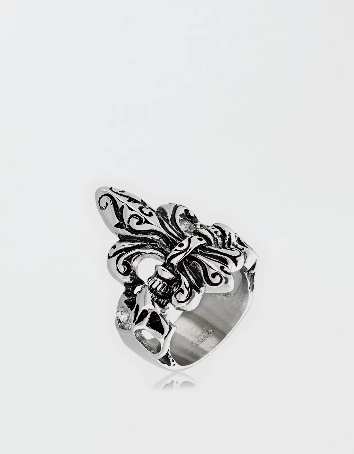 West Coast Jewelry Antique Stainless Steel Fleur De Lis Skull Ring - Image 2