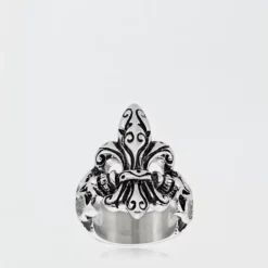 West Coast Jewelry Antique Stainless Steel Fleur De Lis Skull Ring