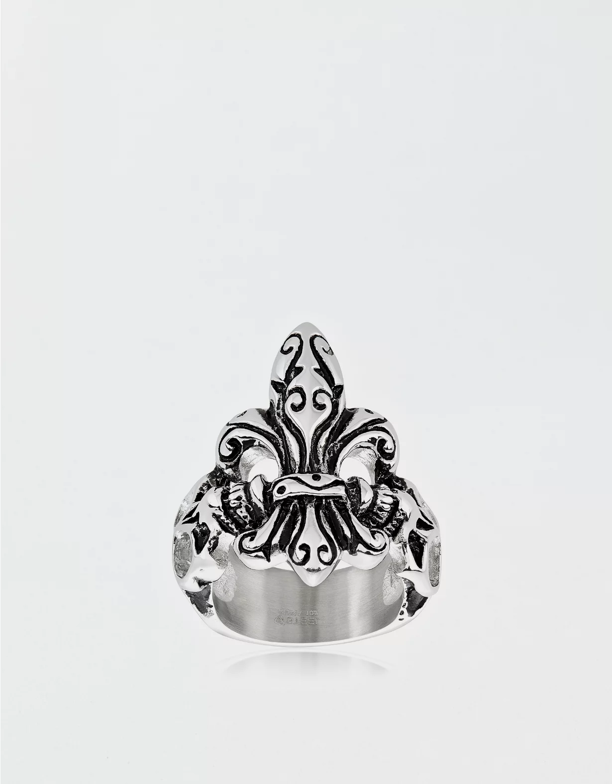 West Coast Jewelry Antique Stainless Steel Fleur De Lis Skull Ring