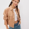 AE Cropped Long-Sleeve Cargo Button-Up Shirt