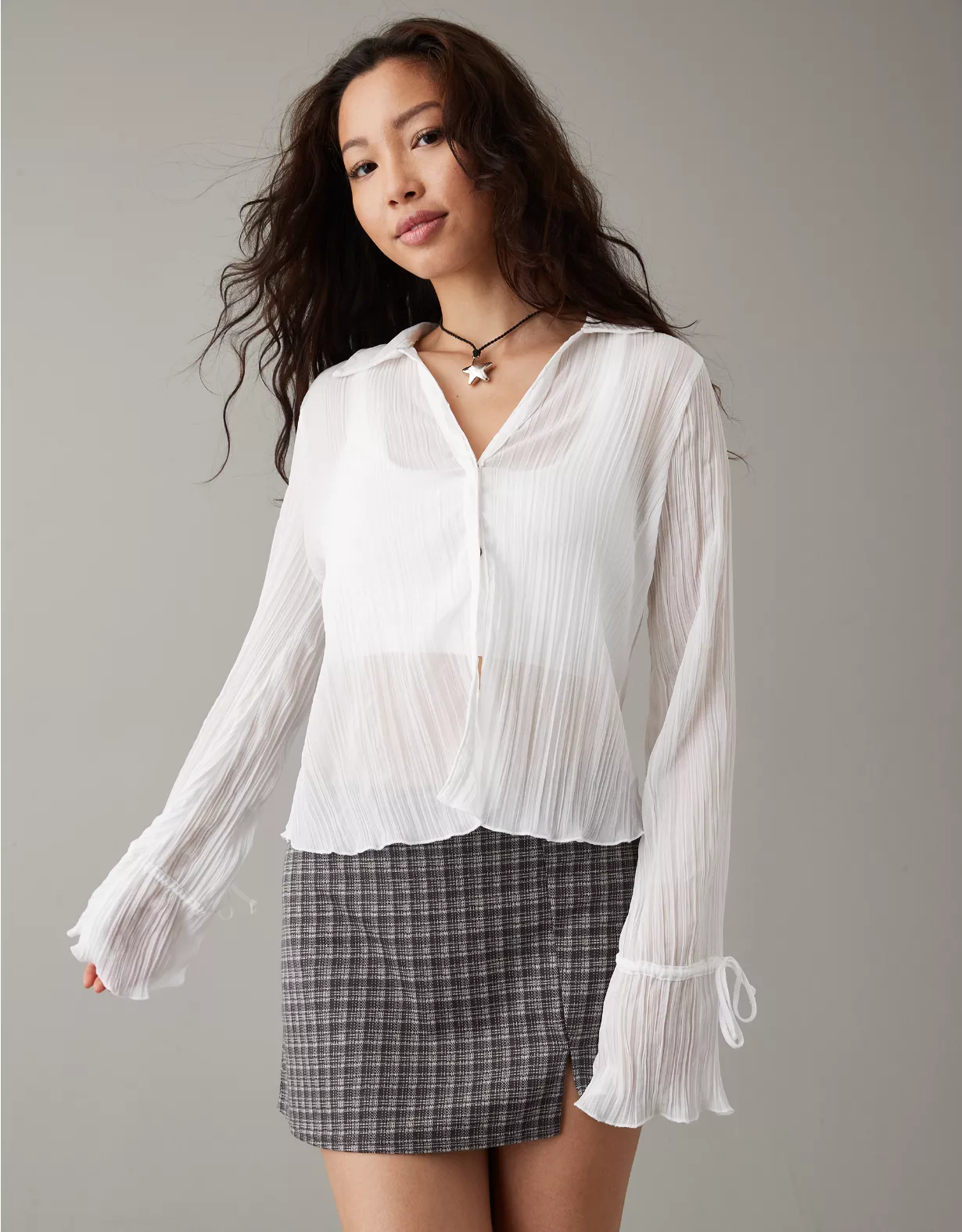 AE Mesh Ruffled Shirt