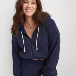 Aerie Cropped Waffle Hoodie