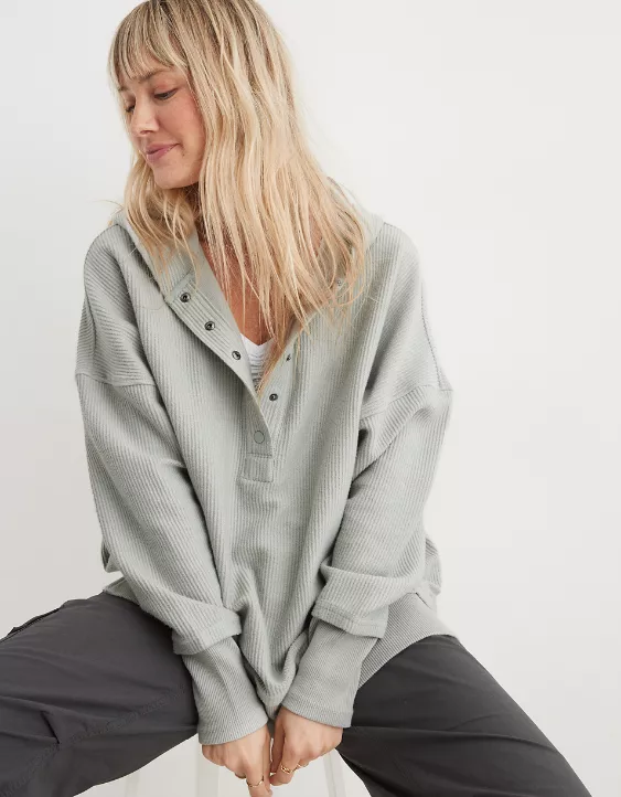 Aerie Textured Henley Hoodie - Image 2