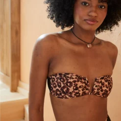 Aerie Leopard Mesh V Wire Bandeau Bikini Top