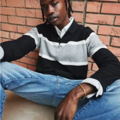 AE Long-Sleeve Striped Sweater Polo