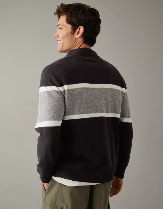 AE Long-Sleeve Striped Sweater Polo - Image 3