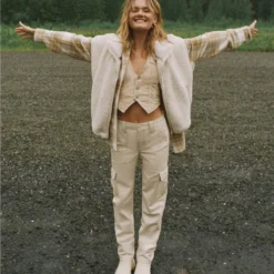 AE Stretch High-Waisted Vegan Leather Straight Cargo Pant