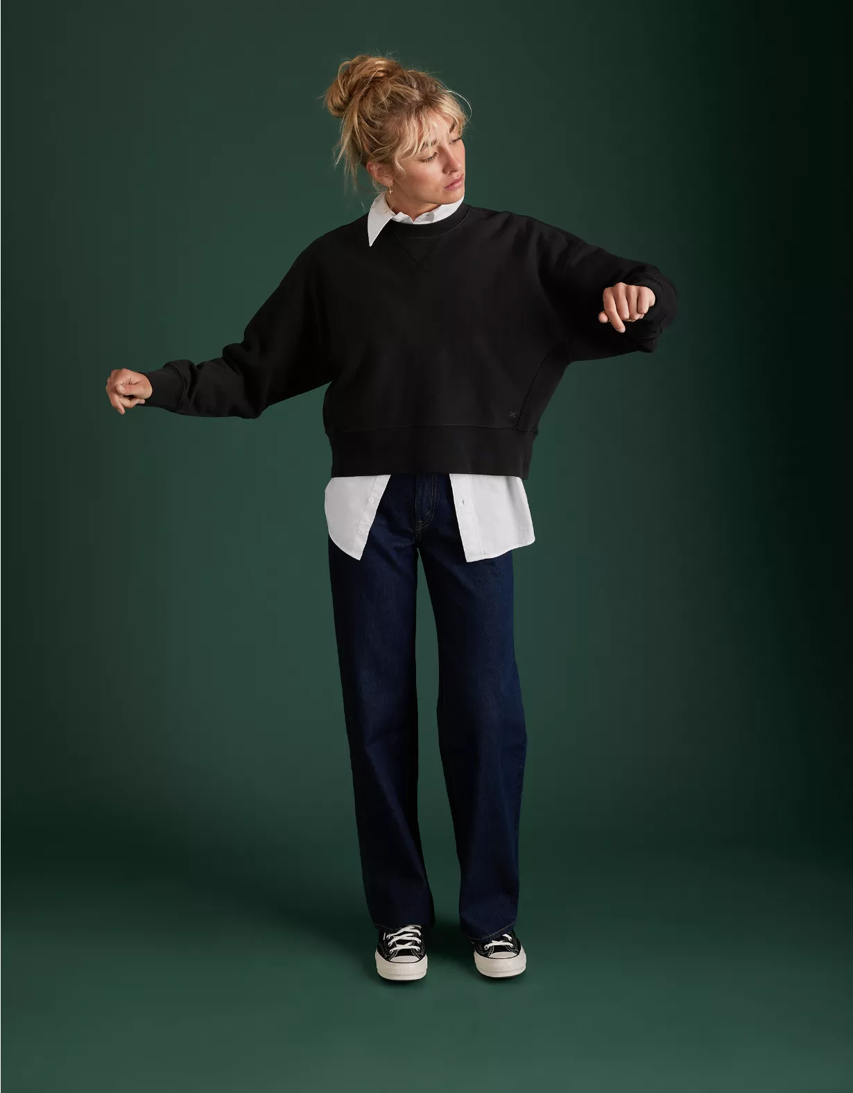 AE77 Premium Cropped Fleece Crewneck Sweatshirt